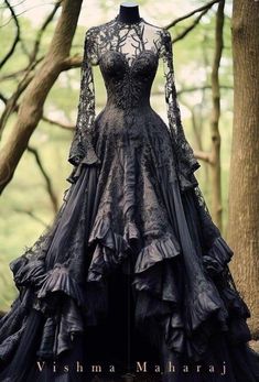 Vishma Maharaj, Goth Wedding Dresses, Black Wedding Gowns, Victorian Wedding Dress, Fairytale Gown, Fairy Wedding Dress, Oc Character, Gothic Wedding Dress, Dark Dress