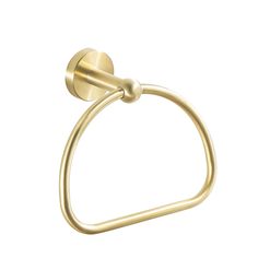 a gold towel ring on a white background with the handle extended to it's left side