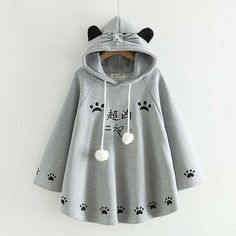 Kawaii Long Sleeve Hoodie With Cat Design, Cute Long Sleeve Sweatshirt With Cat Design, Cute Long Sleeve Sweatshirt With Cat Print, Cute Gray Sweatshirt For Winter, Cute Cat Print Hooded Hoodie, Fall Long Sleeve Hoodie With Cat Print, Winter Cat Print Hooded Hoodie, Cute Long Sleeve Hoodie With Cat Design, Fall Cat Design Hoodie Sweatshirt