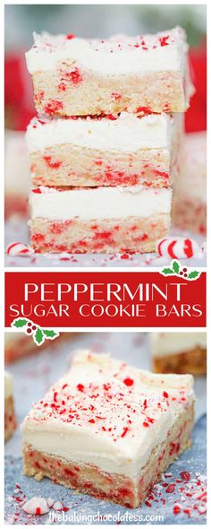 peppermint sugar cookie bars stacked on top of each other