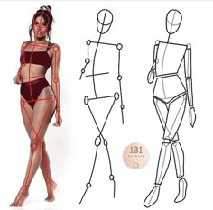 a woman in a bodysuit with lines drawn on it and an image of a mannequin's torso