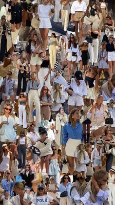 a collage of many people wearing hats and dresses, all in different poses on the same page