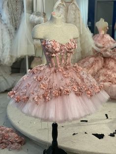 Sweet 16 Dresses, Pink Floral Prom Dresses, Prom Short Princess Dresses, Quince Short Dress, Sweet 16 Dresses Short Pink, Sweet 16 Dresses Pink, Short Pink Prom Dresses, Dresses Prom Ball Gown, Short Poofy Dresses, Pink Puffy Dress, Knee Length Prom Dresses