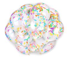 a bunch of balloons with sprinkles on them