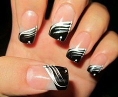 nails+designs,long+nails,long+nails+image,long+nails+picture,long+nails+photo,spring+nails+design+http://imgtopic.com/spring-nails-design-33/ Black Pedicure Designs, White Nails French, Hand Black And White, Black Pedicure, Nails French Manicure, French Pedicure, Fingernail Designs, Manicure Nail Designs, Finger Nail Art