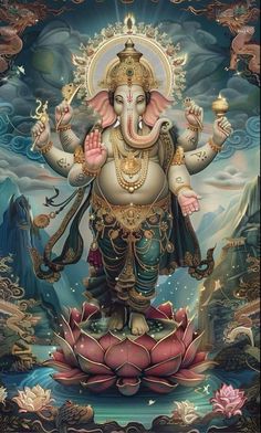 an image of the god ganesha with his hands up in front of him