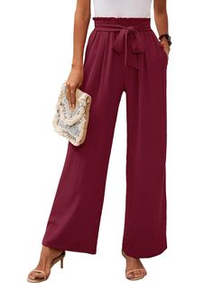 PRICES MAY VARY. Standard US Size: S(4-6), M(8-10), L(12-14), XL(16-18),XXL(20-22). We recommend reviewing the specific measurements provided in the size chart to determine the best fit for you. Skin-friendly Material: Comfy wide leg pants are made from lightweight fabric. These wide leg pants offer a flexible and top-grade experience. The fabric is breathable and super soft, providing comfort and allowing for free movement without pressure. Features: These wide leg pants for women are not see-t Wide Leg Lounge Pants, Casual Office Wear, Winter Maternity, High Waist Wide Leg Pants, Loose Trousers, Flowy Pants, Pants With Pockets, Summer Pants, Tie Knots