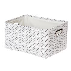 a white and black storage bin with handles