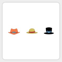 three hats with blue eyes and one orange hat