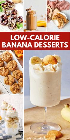 low - calorie banana desserts collage with text overlay