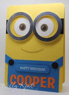 a birthday card with a yellow and blue minion