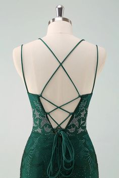 Amzcw Glitter Dark Green Tight Homecoming Dresses with Lace Up Back