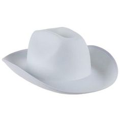 Details: 	 Length: 15" 	 Width: 12" 	 Height: 6" Saddle up with a stylish new accessory! Cowboy Hat is made of hard felt with a solid white color and is sized to fit most adults. The hat's characteristic tapered top and curled brim make it look just like a cowboy's. Wear it as a part of a costume, or use it to keep the sun out of your eyes! It might not be a whole ten gallons, but this hat will bring lots of western style to your look. White Wide Brim Top Hat In Western Style, White Fedora Hat For Rodeo, Western White Cap Hat, White Cap For Rodeo, Western White Top Hat With Flat Brim, Western Style White Top Hat With Flat Brim, White Western Top Hat With Flat Brim, White Adjustable Felt Hat With Curved Brim, Classic White Top Hat With Flat Brim