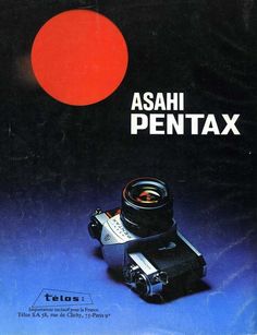 an advertisement for a camera with the sun in the background and text that reads, asahi pentax