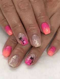 Nail Ideas For Cancun, Tropical Shellac Nails, Pedicures For Hawaii, Spring Break Beach Nails, Beach Vacay Nails Acrylic, Pink Cruise Nails, Honeymoon Nails Beach, Cruise Nails Mexico, Beach Vacation Nails 2022