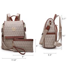 ]Product Description: This women backpack purse is made of high quality soft faux leather, metal accessories and fabric lining, which is fashionable and durable. The all accessories are made of gold alloy, durable, anti-corrosion and have a fine finish. Bright shiny hardware gives it the same charm attitude as the original. HIGH-QUALITY MATERIAL: This backpack is made of high-quality faux leather, gold-tone hardware and polyester lining; If you want a convertible antitheft leather bag with excel Gold Luxury Backpack, Gold Faux Leather Travel Bag, Elegant Beige Backpack With Zipper Closure, Trendy Faux Leather Backpack With Detachable Strap, Faux Leather Backpack With Detachable Strap, Chic Faux Leather Backpack With Zipper Closure, Gold Backpack For Everyday Use, Gold Backpack For Travel, Brown Backpack With Gold-tone Hardware For Daily Use