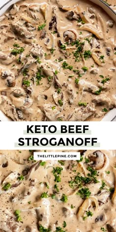 two images side by side with the words keto beef stroganooffe