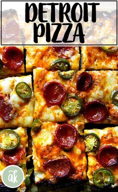 there is a square pizza with pepperoni and jalapenos on it