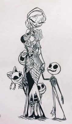 a drawing of an animated character and her family