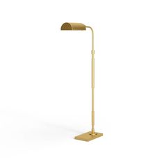 a gold metal floor lamp on a white background with the light turned on and off