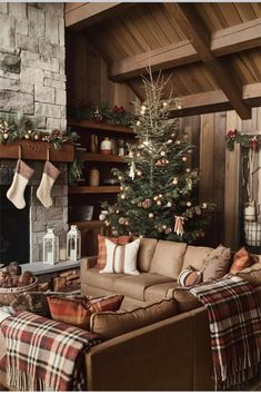 a living room filled with furniture and a christmas tree