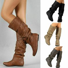 Great shopping ideas for Women Mid Calf Slouch Boots Winter Wide Leg Stretch Flat Riding Comfy Shoes Size, winter shoes Knee High Boots Flat, Slouch Boots, Cute Flats, Boots Casual, Rounded Toe Boots, Leather Boots Women, High Leg Boots, Long Boots, Winter Shoes