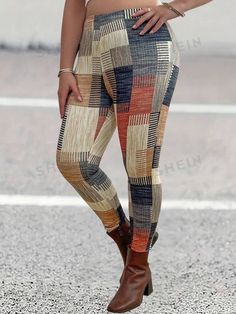 Style:Casual \nType:Regular \nColor:Multicolor \nPattern Type:Patchwork \nLength:Long \nWaist Line:Natural \nTemperature:Spring/Fall (18-25℃/63-77℉) \nFabric:Medium Stretch \nMaterial:Knitted Fabric \nComposition:95% Polyester \nComposition:5% Elastane \nCare Instructions:Machine wash or professional dry clean \nBody:Unlined \nSheer:No \n Plus Size Leggings, Printed Leggings, Spring And Fall, Knitted Fabric, Style Casual, Dry Clean, Leggings, Plus Size, Free Shipping