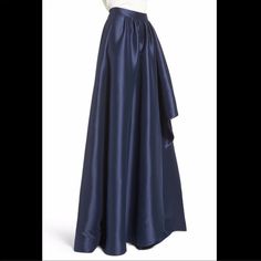 This Waist-Narrowing Ball Skirt With Satin Shine Elegantly Drapes For A Very Flattering Look - Side Zip Closure - Side-Seam Pockets - Lined - 100% Polyester - Dry Clean Blue Fitted A-line Maxi Skirt, Blue A-line Maxi Skirt With Lining, Chic Blue A-line Maxi Skirt, Elegant Blue Asymmetrical Skirt, Evening Draped Skirt With Ruffled Flare, Formal Asymmetrical Gathered Skirt, Blue Relaxed Maxi Skirt For Formal Occasions, Chic Blue Evening Maxi Skirt, Formal Blue Relaxed Fit Maxi Skirt