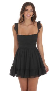 Shimmer Striped Fit and Flare Dress in Black | LUCY IN THE SKY Snowball Dresses, Black Dress Winter, Cute Hoco Dresses, Princess Inspired Outfits, Semi Dresses, Cute Formal Dresses, Black Dresses Classy, Cute Homecoming Dresses, Romper Shorts