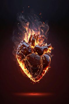 a burning heart on a dark background