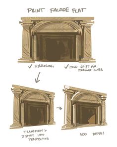 three different stages of painting a fireplace