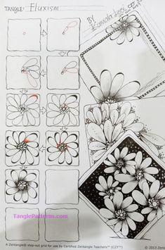 some flowers are drawn on top of a piece of paper with the words tangle flixton