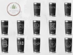 the best dad ever tumbler cups are shown in different styles and designs, including one with