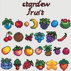 a cross stitch pattern with fruits and vegetables