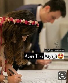 a man and woman writing on top of a desk next to each other with the caption'r ishq '