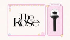 a close up of a microphone with the words the rose on it and a pink background