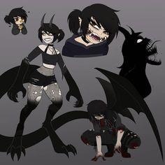 some anime characters with black hair and fangs