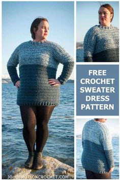 the free crochet sweater dress pattern is shown