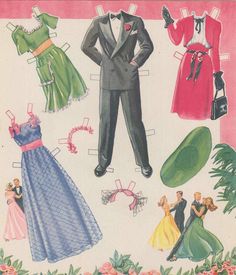 an old fashion paper doll with clothes and accessories