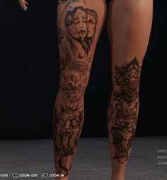 a woman's legs with tattoos on them