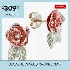 Features: Quick ShipEarring Back: FrictionShape: FlowerMetal Color: Tri ToneEarring Length: 1/2 InchEarring Width: 7.6mmCare: Hand WashEarrings Type: Post EarringsEarrings Style: Stud EarringsMetal: 10k Tri-Color GoldAssembled in the US from Imported Materials Black Hills Gold, Black Hills, Flower Earrings Studs, Flower Studs, Tri Color, Stud Earrings, Flowers, Gold, Color