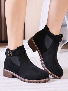 2024 New Vintage Boots For Women, Thick Heel Pointed Toe Elastic Band Buckle Closure, European And American Fashion Winter Ankle Boots, Plus Size Black     Plain   Spring/Fall,Winter Women Shoes, size features are:Bust: ,Length: ,Sleeve Length: Boots Plus Size, Black Plain, Winter Ankle Boots, Boots Women Fashion, Thick Heel, Vintage Boots, American Fashion, Casual Sport Shoes, Fashion Winter