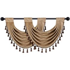 an image of curtains with tassels hanging from the top and bottom bars on each side