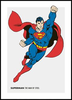 superman the man of steel flying through the air with his arms up and hands in the air