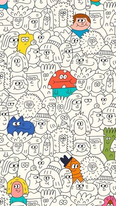 an image of many cartoon faces on a white background