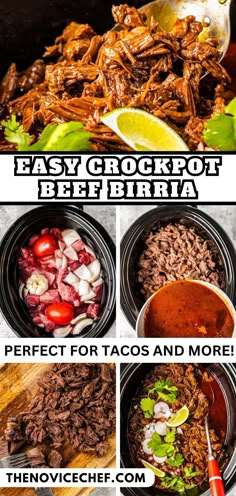 the steps to make easy crockpot beef berhria recipe are shown here