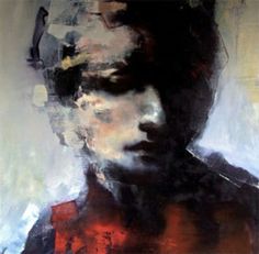 an abstract painting of a man's face