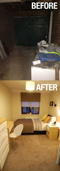 before and after photos of a bedroom