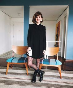 Mode Ulzzang, Polka Dot Tights, Black Tights, Looks Style, Mode Inspiration, Looks Vintage, Elegant Outfit, Work Fashion