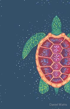 a drawing of a turtle in the ocean